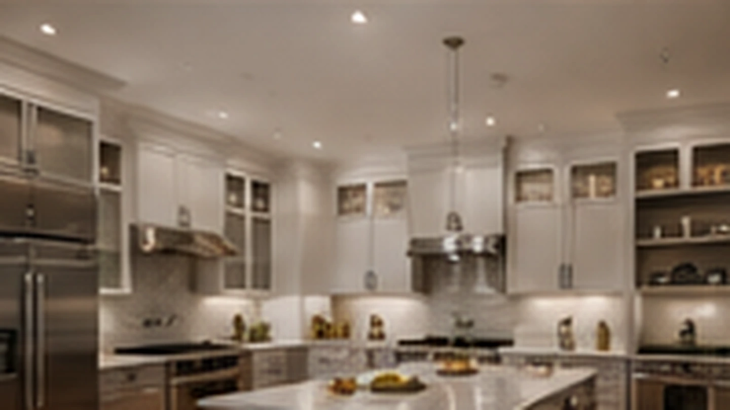 High-end remodeled kitchen with custom cabinetry, stone surfaces, and layered lighting